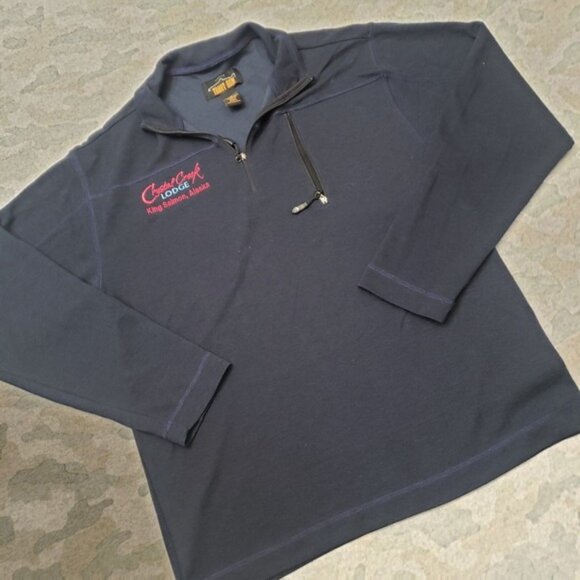 Orvis Sweatshirt Mens Medium Black Quarter Zip Trout Bum Long Sleeve Branded - Picture 2 of 5